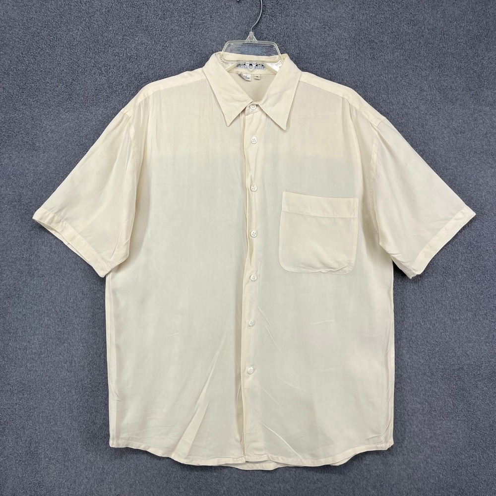 KIKIT Maurice Sasson Silk Shirt Mens M Cream Short Sleeve Button Down Vintage